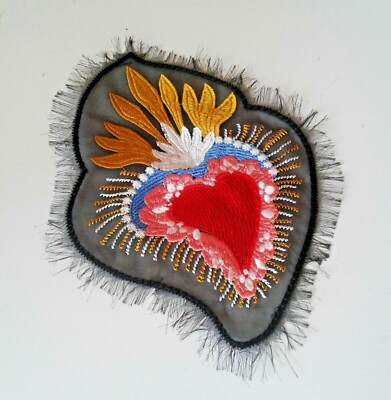 Sacred Heart Milagro Big Handmade Embroidered Patch