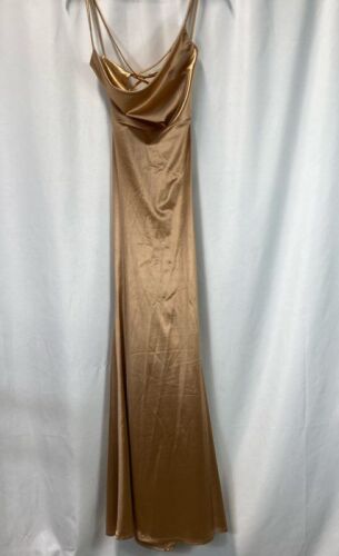 NWT Windsor Womens Bronze Gold Sleeveless Cowl Neck Back Tie Maxi Dress Size XS
