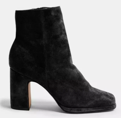 Topshop Suede Block Heel Ladies Boots Black Ankle Size UK 2 EUR 35 Womens Shoes