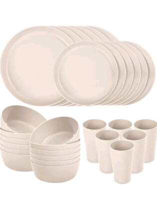 24 - Piece Wheat Straw Dinnerware Set - Plates, Cups and Bowls for 6 Unbreakable