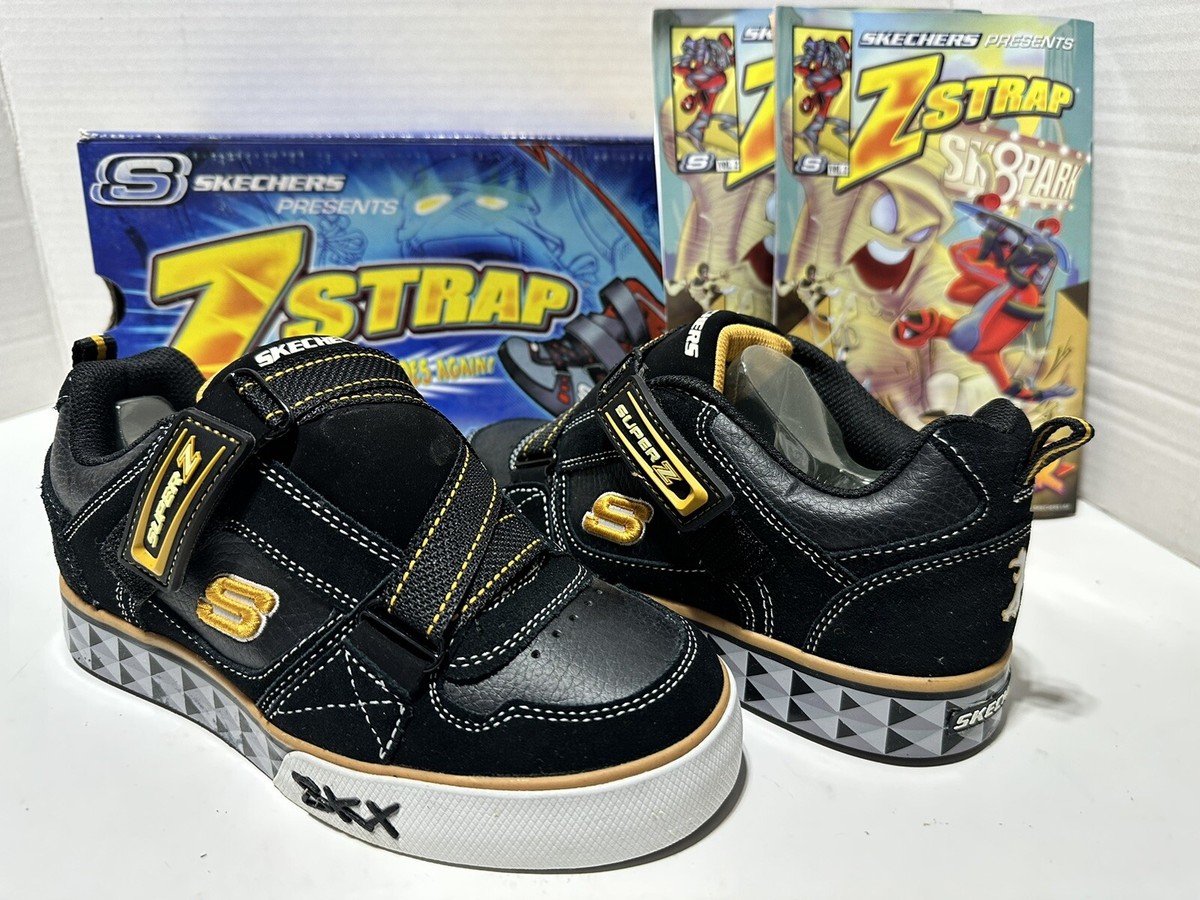 NEW Skechers Z Strap Boys US 2.5 Geometrics Black Gold White NEW Skechers Z Strap Boys US 2.5 Geometrics Black Gold White