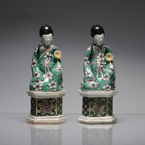 Pair Antique Kangxi Chinese porcelain Statues China Famille Verte Biscuit Imm...