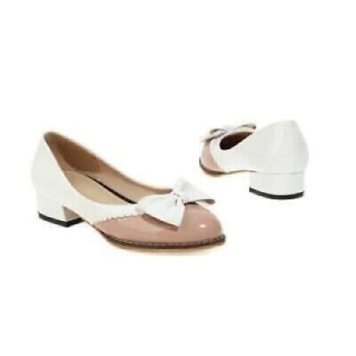 Women Two Tone Color Splicing Low Heel Casual Bowknot Pumps Shoes Slip On Loafer