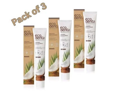 3x EcoDenta Coconut Toothpaste, Whitening Toothpaste I Fluoride Free, 100ml.