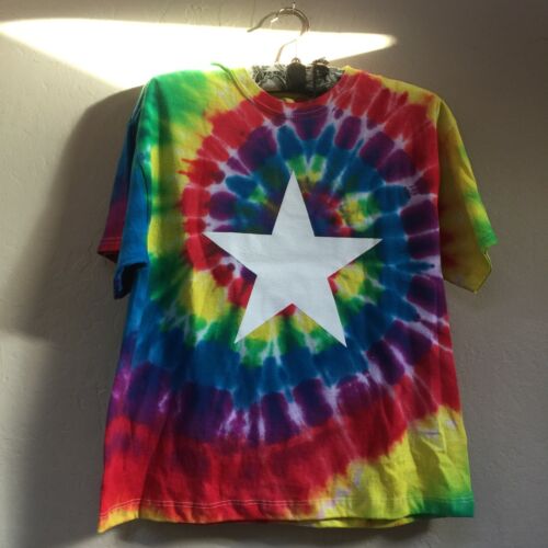 Jet John Eshaya Womens Tie Dye Star Short Sleeve T-Shirt Top M/L Rainbow New $77