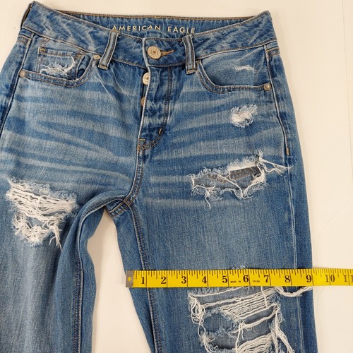 AMERICAN EAGLE WOMEN'S SIZE 00 REGULAR TOMGIRL BLUE JEANS DISTRESSED MID-RISE - Picture 20 of 24