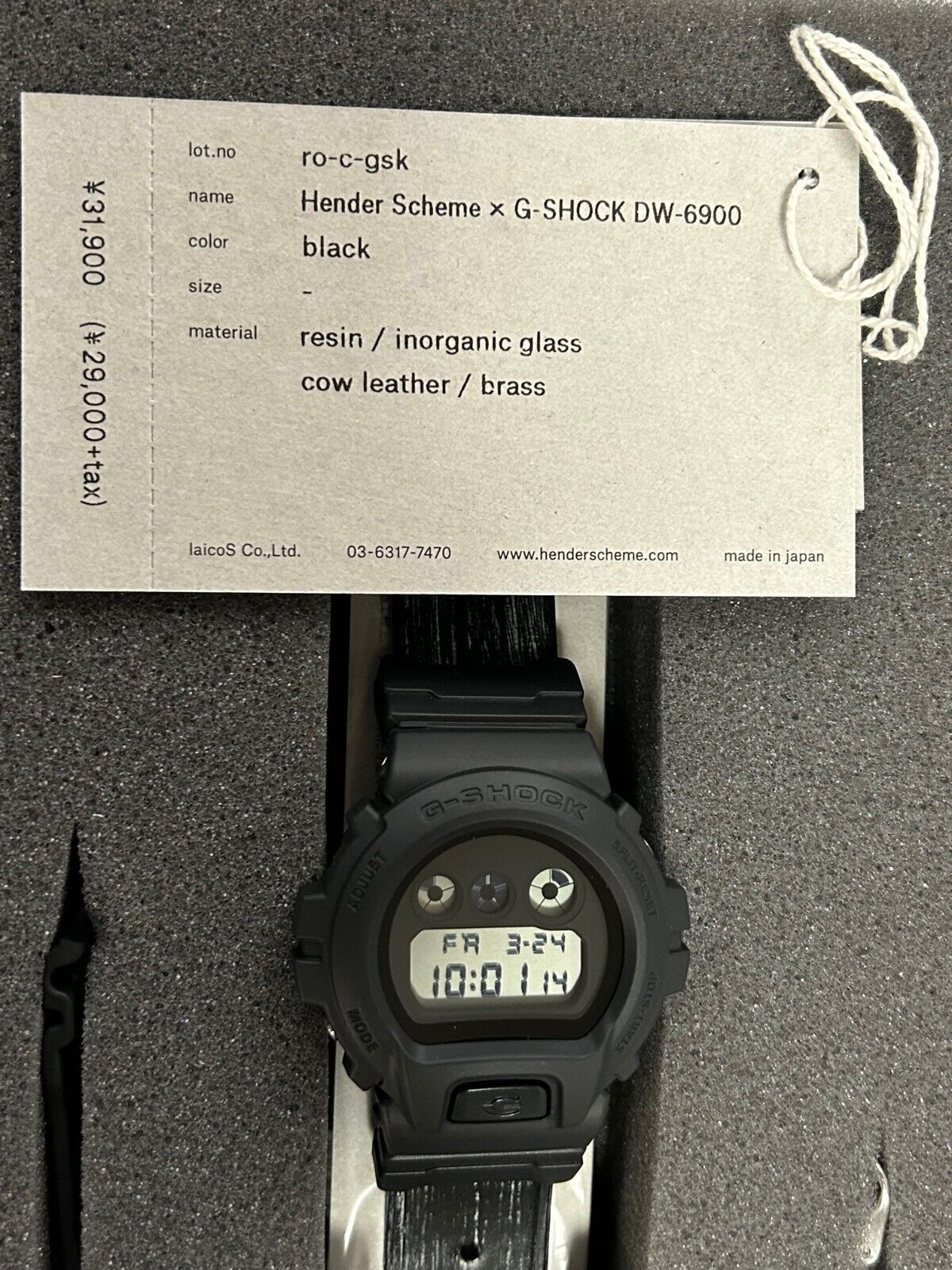 Hender Scheme x G-SHOCK DW-6900 Wristwatch Black Leather Collab