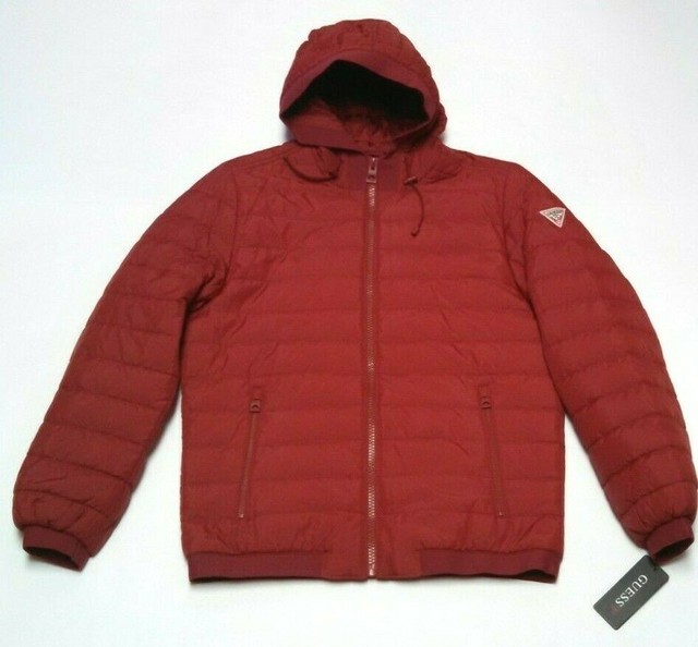guess red puffer coat