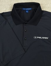 PORT AUTHORITY Men's Medium Black Striped Polo Golf Shirt Polaris Off Road