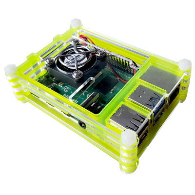 BerryBase Gehäuse für Raspberry Pi 4 mit Lüfter, stackable, transparent/toxic