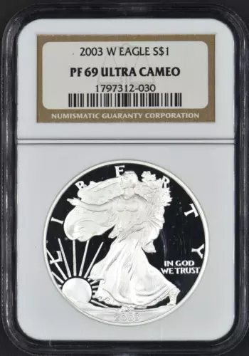 2003 W PROOF SILVER EAGLE UNC NGC PF69 ULTRA CAMEO CLASSIC BROWN LABEL