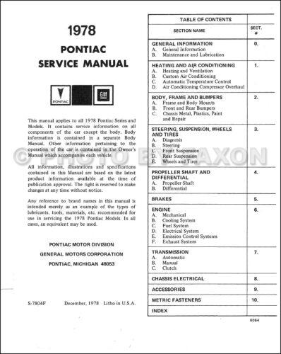 1978 Pontiac Shop Manual All Models base Service Repair book for 1979 1980 also - Picture 2 of 2