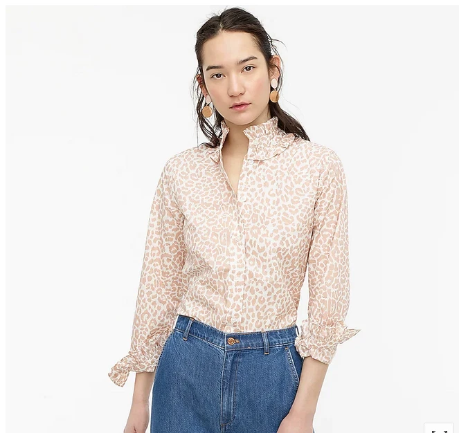 J. Crew Classic Ruffleneck Leopard Shirt 10 NWT!
