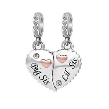 Big Sister Little Sister Rose Gold Heart Matching Puzzle Dangle Birthday Charms