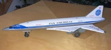 Vintage HAJI Battery Op Pan American Tin Litho Supersonic Toy Airplane N270PA
