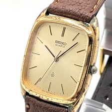 Vintage Seiko Chariot 6030-5210 Quartz Square Gold Dial Watch Men's New Battery