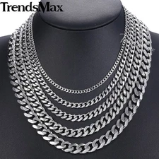 5mm-22inch Stainless Steel Silver Chain Cuban Curb Womens Mens Necklace Gifts