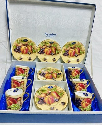 Aynsley Orchard Gold Espressotassen & Untertassen Set mit Originalkarton RAR