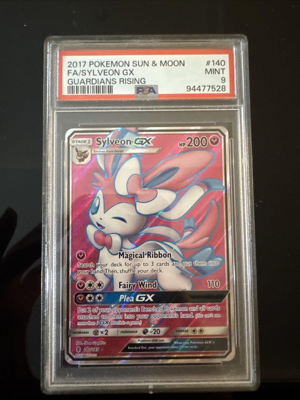 Sylveon GX 140/145 Sun And Moon Guardians Rising Full Art Holo Pokemon PSA 9