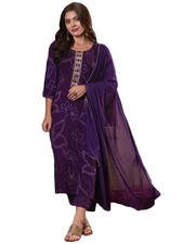 Women's Cotton Blend Straight Printed Kurta with Pant  Dupatta