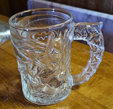 McDonald's Batman Forever 1995 Embossed Clear Glass Mug/Stein w/ Handle