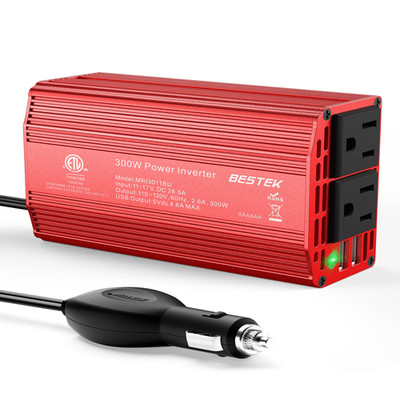 Bestek Power Inverter Dc 12V To Ac 110V - 300W Car Plug Adapter Outlet 4.8A