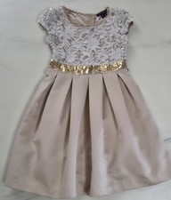 Girls Size 10 "MY MICHELLE" Gold Satin Sequin Lace  Champagne Party Dress EUC