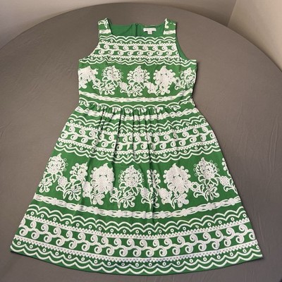 New York & Co Medium Stretch Kelly Green Textured Floral Print Sleeveless Dress