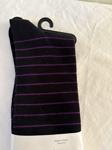 Ann Taylor LOFT Boot Socks Black Purple Stripe Size 9-11 NEW Cotton Blend - Picture 2 of 5