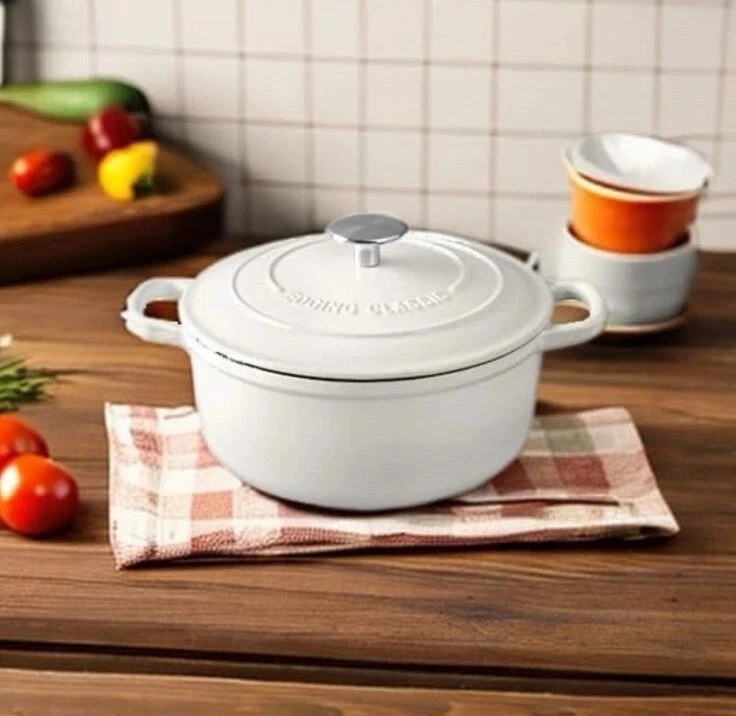 Edging Cast Iron 5.5 Quart Dutch Oven with Dual Handle, White