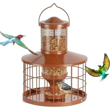 Caged Bird Feeders Squirrel-Proof Metal 2.8 Lbs Capacity-Cage Tube Seed Feeders