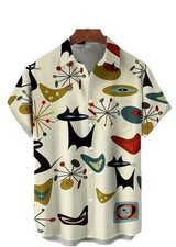 Men's Shirt MCM Novelty Retro Look Geometric Print Atomic Cat short Sleeve