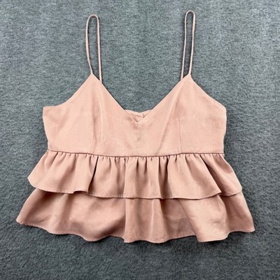 Lush Peplum Cami Women's Small Pink Ruffle V-Neck Spaghetti Strap Top T13405-I