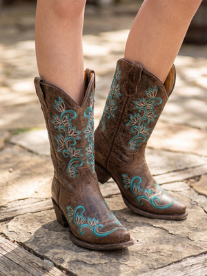 Corral TEENS Willa brown embroidered cowgirl boots youth girls 2.5
