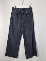 M&S Women's Trousers Washed Black Denim Diamante Stripe High Rise Wide Leg New