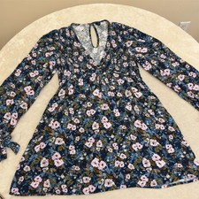 Wild Fable Dress Womens Size M Navy Blue Pink Floral Smocked Mini Long