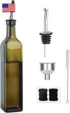 Olive Oil Dispenser Bottle, 1 Pcs Green Glass Oil and Vinegar Dispenser Set with