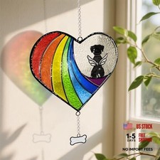 Stained Glass Rainbow Bridge Memorial Gifts for Loss of Dog, Window Angle Dog