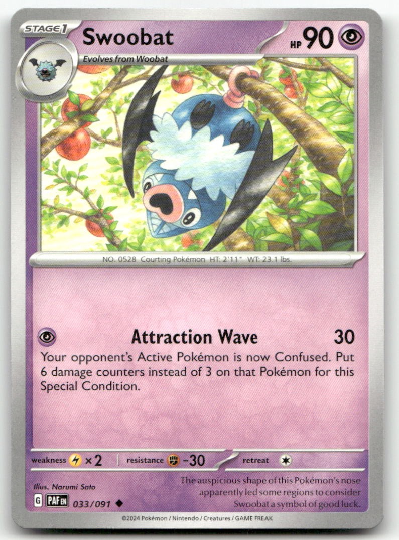 Swoobat #33/91 (NM) SV: Paldean Fates PAF Pokemon