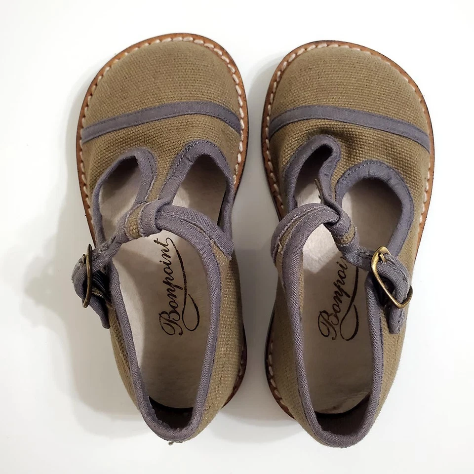 Bonpoint Baby Toddler Girls T-Strap Shoes Sz 22 US 6.5 Canvas Spain - Image 2 of 4