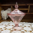 Pink Depression Glass Candy Jar w/ Spike Lid, 6.5 in Tall