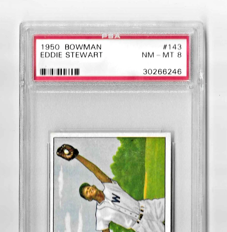 1950 BOWMAN BASEBALL CARD #143 EDDIE STEWART PSA 8 NQ MLB WASHINGTON SENATORS - Image 2 of 4