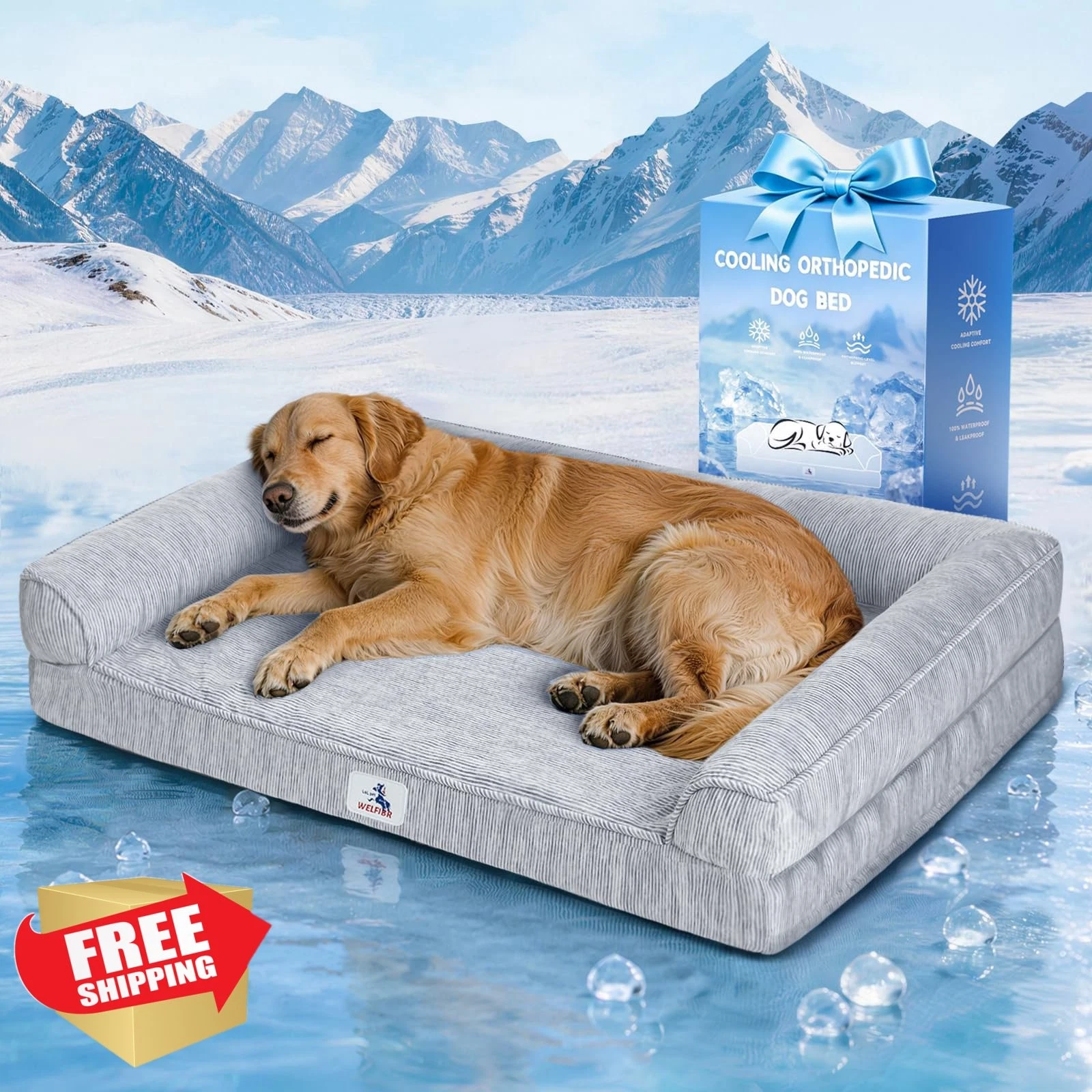 Welfibr 42" Grey orthopedic dog bed