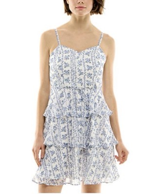 BCX Juniors' Floral Tiered Fit & Flare Dress Size Large Ruffled