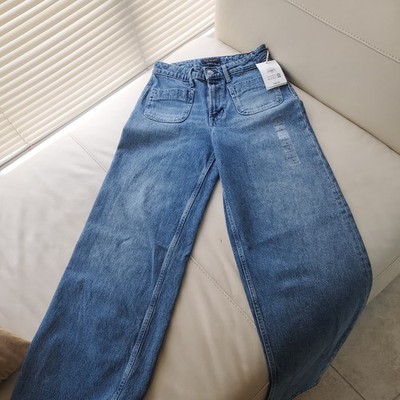 Free Assembly Womens High Rise Patch Pockets Wide Leg Denim Jeans Blue Size 0