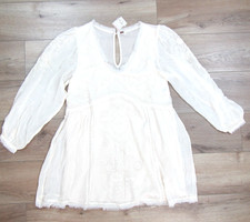 NEW FREE PEOPLE 2026 WOMENS TO THE CLOUDS MINI DRESS IVORY MEDIUM LACE M