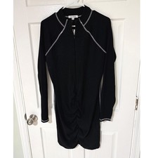 Steve Madden Womens Black Ribbed Quarter Zip Ruched Mini Dress BM408378 L NEW