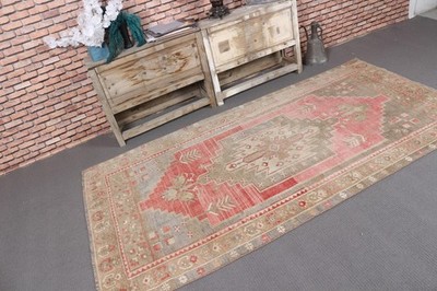 4x7,8 ft Area Vintage Rug, Red Ombré Turkish Rug