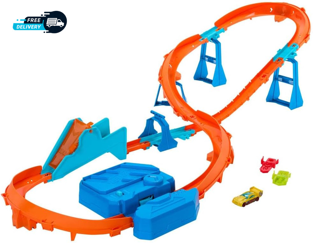Toy Car Track Set Deluxe Building Box with Motorized Booster
