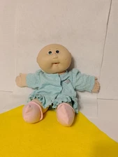1987 Cabbage Patch Doll Green Eyes Bald Head Soft Cloth Body Premie Clothes 12"